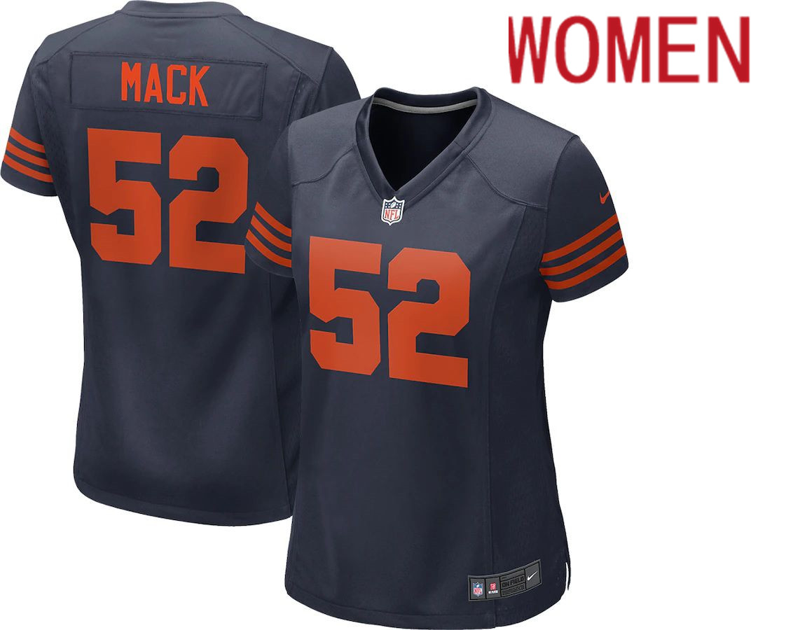 Women Chicago Bears #52 Khalil Mack Nike Navy Throwback Game NFL Jersey->women nfl jersey->Women Jersey